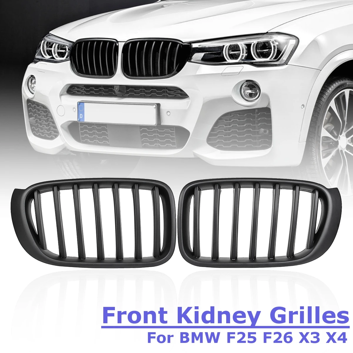 

for BMW X3 F25 F26 2014 2015 2016 2017 1 Pair Matt Black Front Kidney Racing Grills Grilles