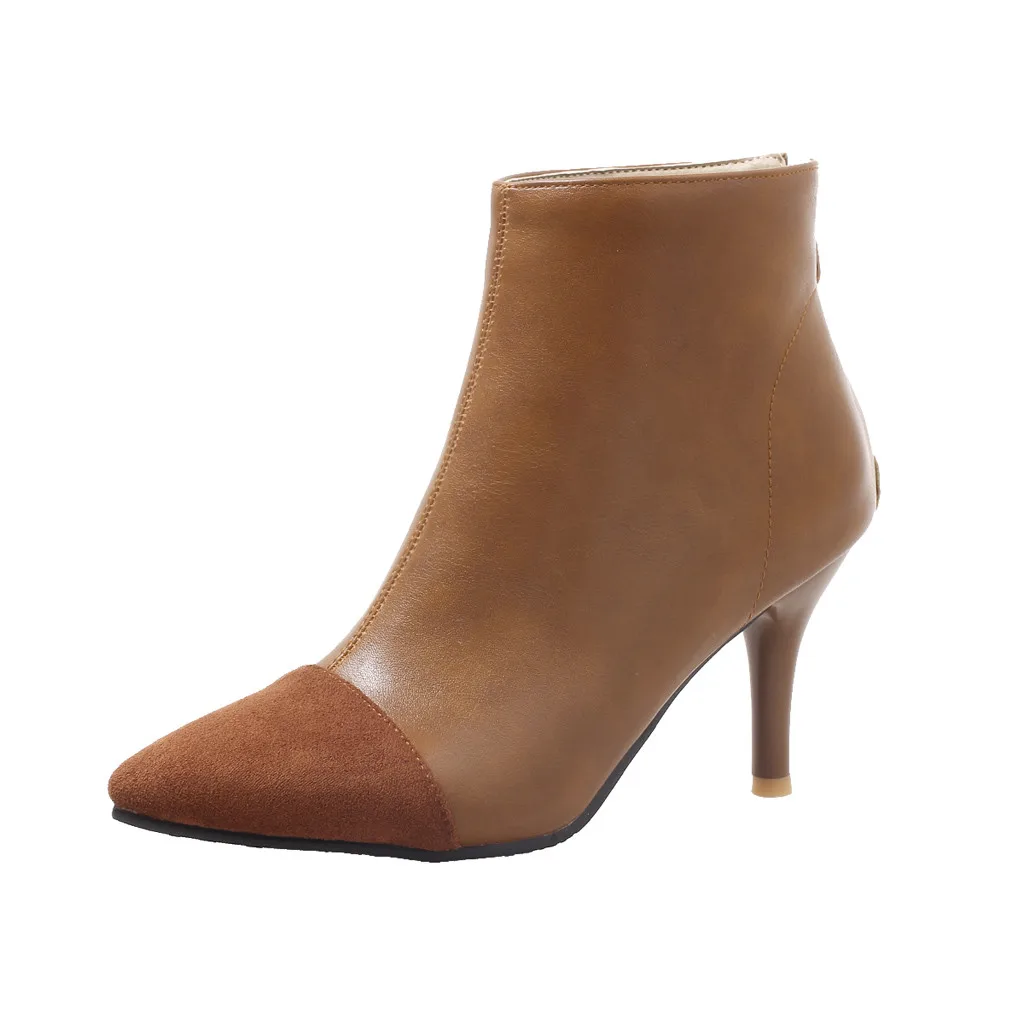 

SAGACE Women's Back Zipper Bare Boots Stitching Ladies Booties Pointed Stiletto Shoes chaussure femme talon escarpins 2019