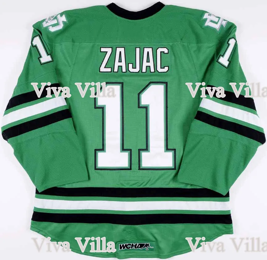 

Mens Hockey Jerseys 11 Zajac North Dakota Fighting Sioux Hockey Jersey Stitched Logo Green S-3XL Free Shipping Viva Villa