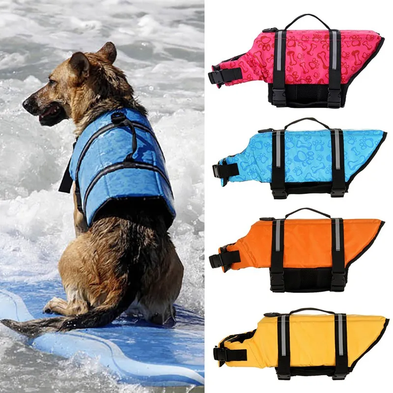 

Pet Summer Reflective Swimsuit with D Ring for Leash, Dogs Bones Patterns Life Jacket Orange / Yellow / Light Red /Blue