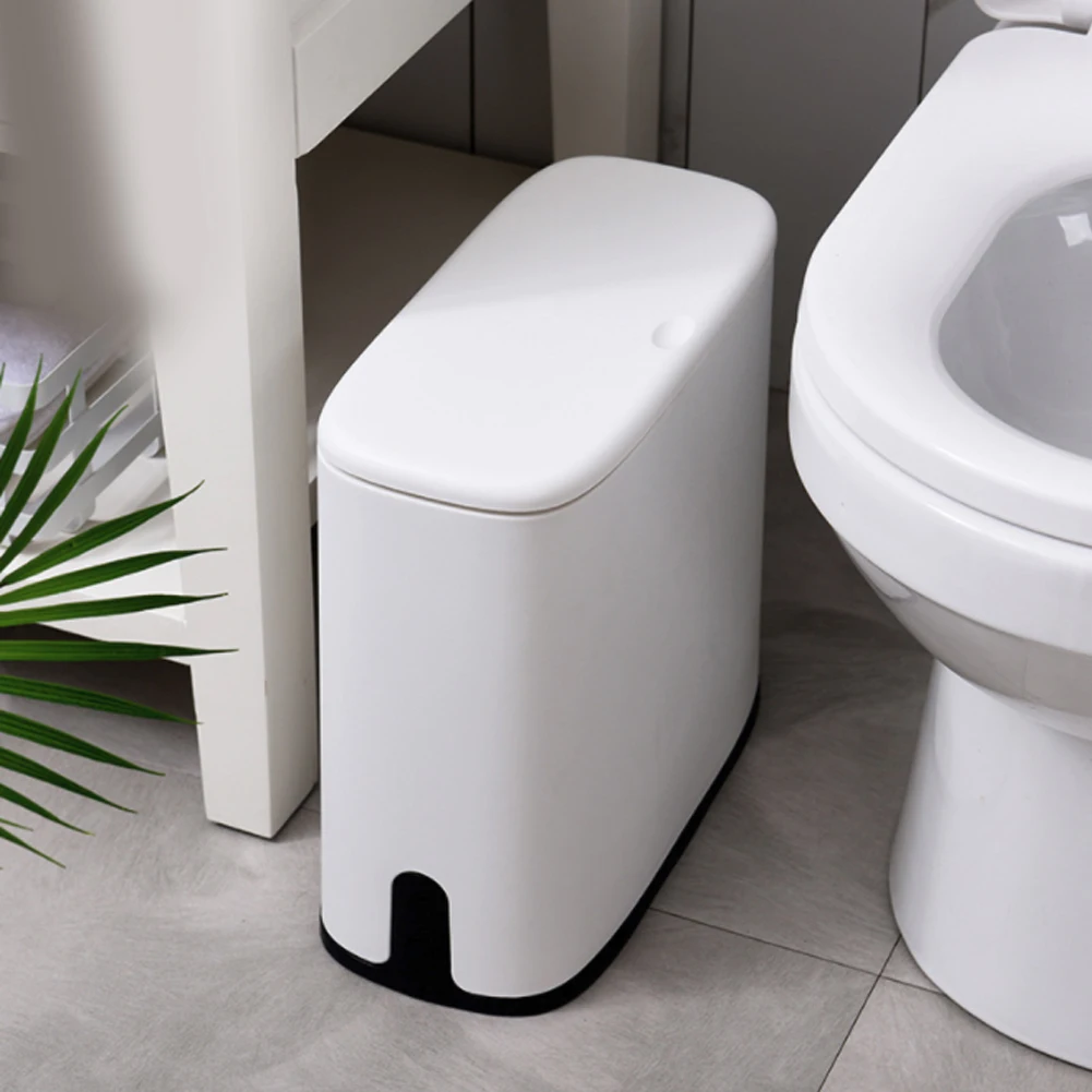 

Multifunction 12L Plastic Narrow Type Trash Can Toilet Garbage Basket Trash Bin Brush Storage Bucket With Lid Bathroom Cleaning