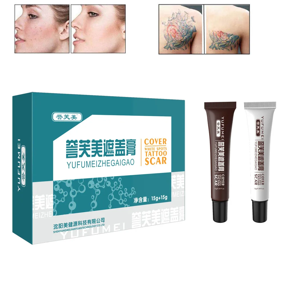 

2pcs Professional Scar Tattoo Concealer Vitiligo Hiding Spots Birthmarks Makeup Cover Cream Set Professional Body Tattoo Supply