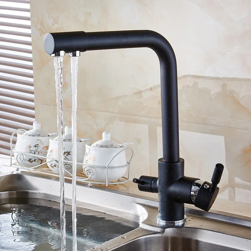 Kitchen Faucets Antique 3 Way Water Filter Taps Dual Handle Chrome Brass Crane High Arch Swivel Pur