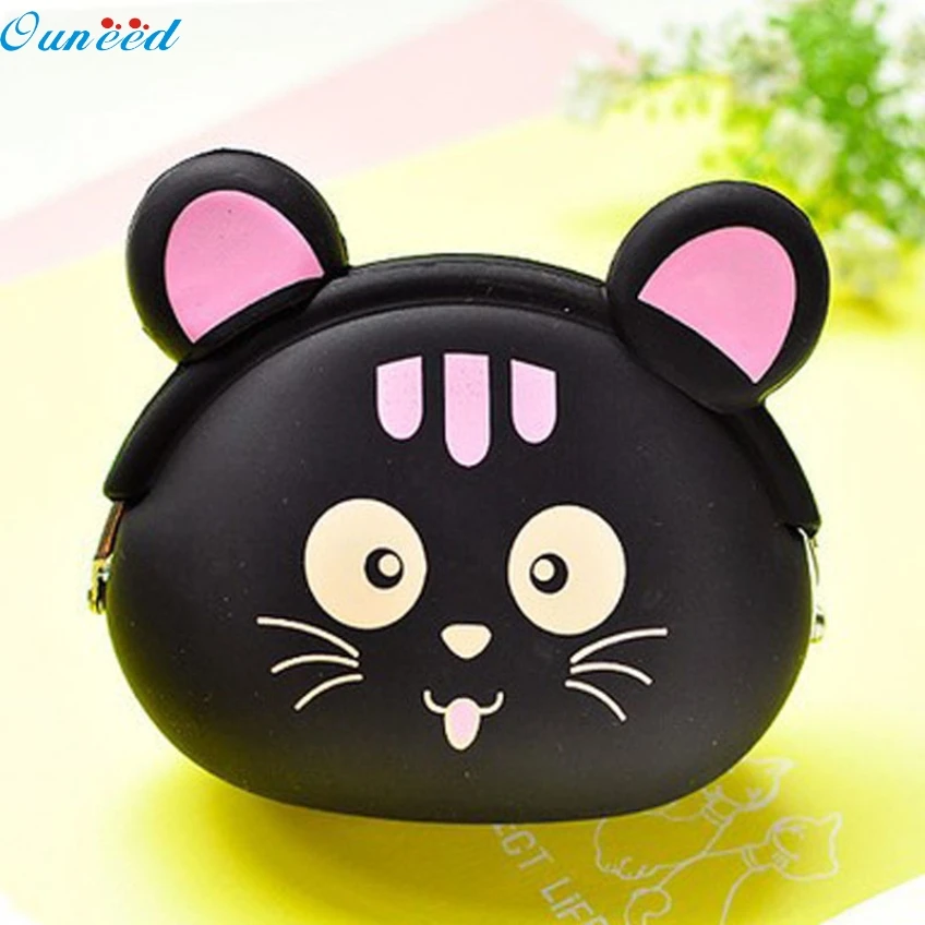 

Ouneed Happy Gifts High Quality Silicone Seven Colors Mini Purse Soft Surface Fastener Female Cartoon Silicone Coin Bag