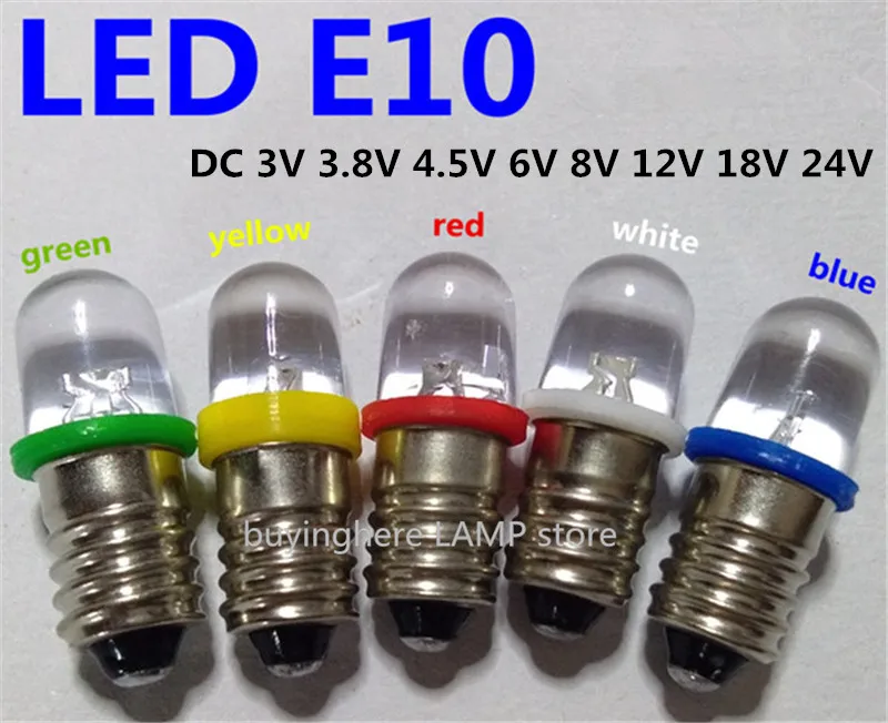 5 шт. светодиодный E10 6V винтовая сигнальная лампа 8v E10 24V инструментария 4,5 v E10 12V синий индикатор красный желтый зеленый E10 3V