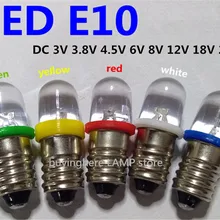 5 шт. светодиодный E10 6V винтовая сигнальная лампа 8v E10 24V инструментария 4,5 v E10 12V синий индикатор красный желтый зеленый E10 3V