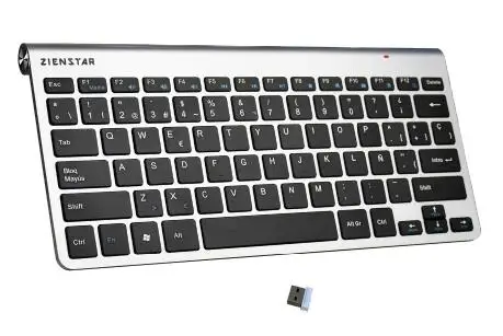 Zienstar ультра тонкая 2,4 ГГц Беспроводная клавиатура для Macbook/PC компьютера/ноутбука/Smart tv с usb-приемником, английский/Fr/Испанский/Ru - Цвет: Spanish Silver Black