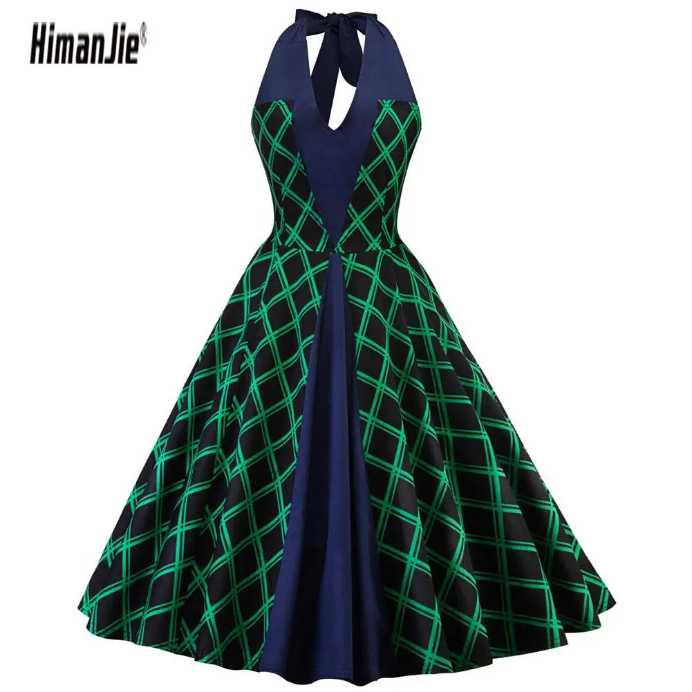 2018 Green print Strapless rockabilly patchwork sexy dress sleeveless