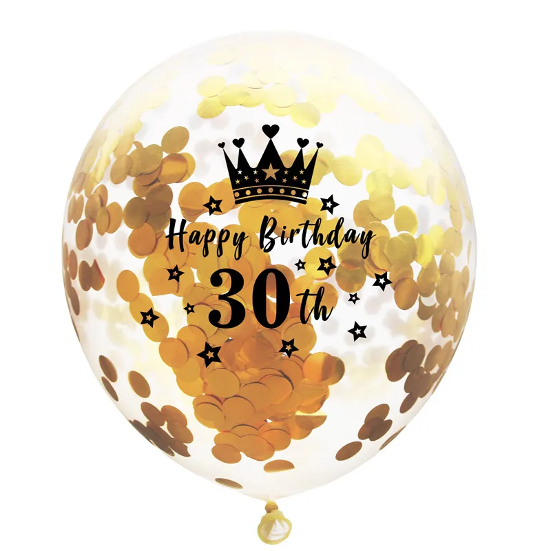 12 дюймов с днем рождения короны цифры шары с золотыми конфетти прозрачные латексные шары для 30го 40го дня рождения