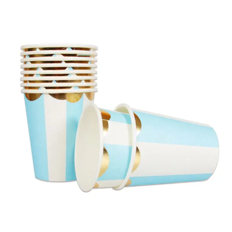 

10pcs/set Gold Foil Blue Disposable Tableware Christmas New Year Party Paper Plates Cups Birthday Party Supplies Plastic Straws
