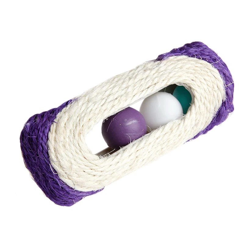 Pet Cat Kitten Toy Rolling Sisal Scratching Post 3 Trapped Ball Training Toy
