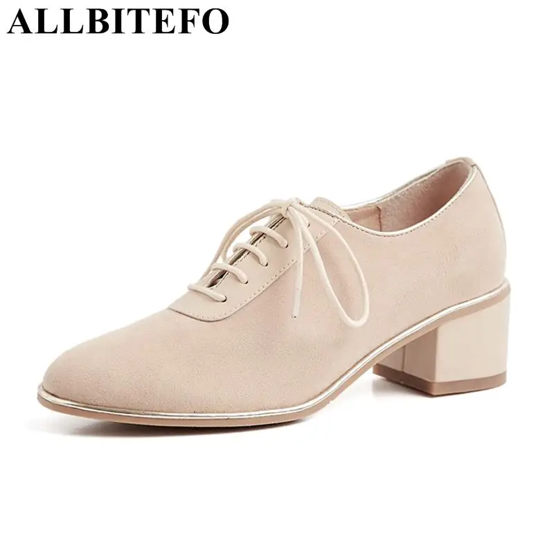 

ALLBITEFO brand high quality sheepskin genuine leather heels shoes fashion comfortable ladies girls medium heel shoes woman
