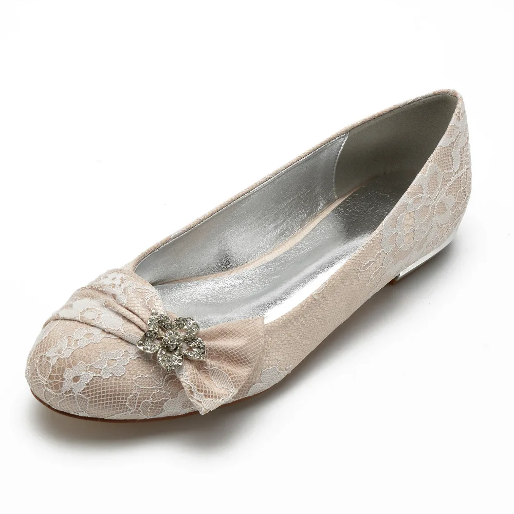 

Creativesugar sweet lace bowtie rhinestone crystal flower brooch lady flats round toe bridal wedding prom party shoes champagne