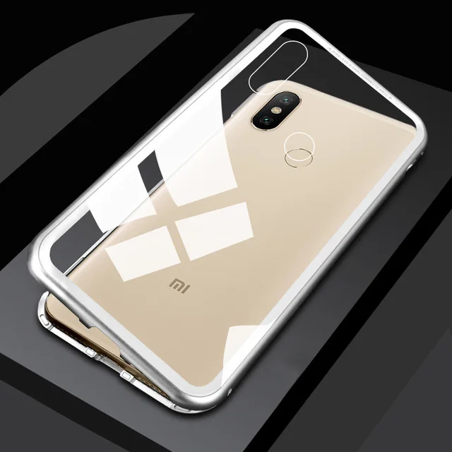 Магнитный Флип адсорбционный чехол для телефона для Xiao mi Red mi Note 7 6 Pro, задняя крышка из закаленного стекла Xio mi xaomi mi 9 9T mi 9 Pocophone F1 - Цвет: Clear With Silver