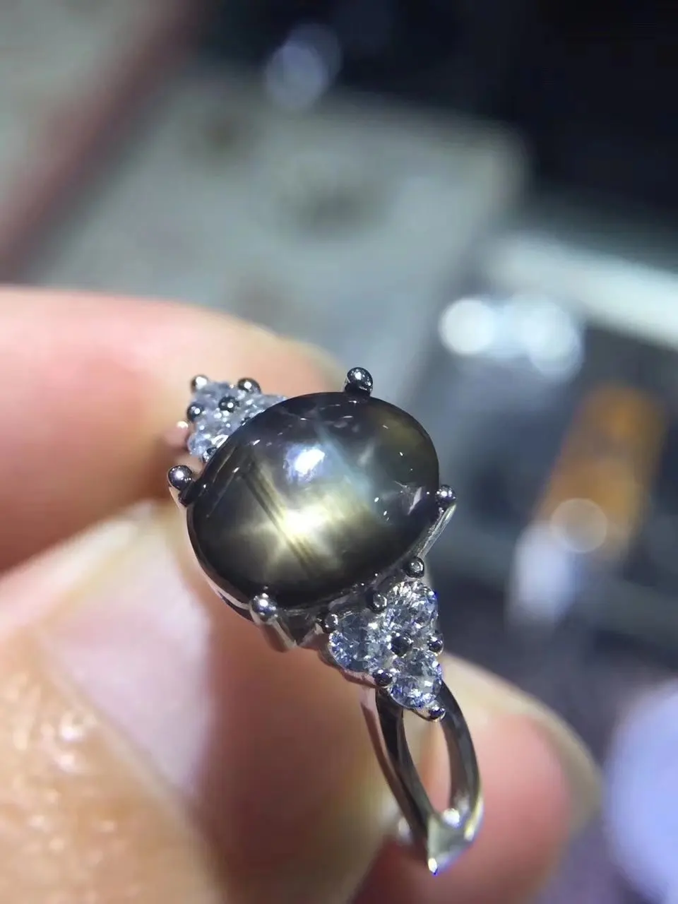Верность натуральный 7*9 мм Звезда Сапфир кольцо s925 серебро Личность ювелирные украшения для женщин вечерние натуральный черный драгоценный камень