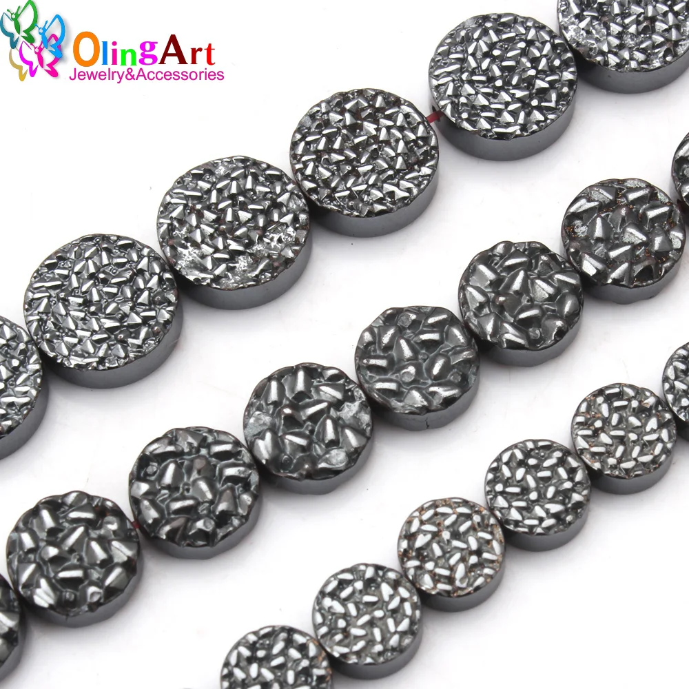 

OlingArt 8MM/10MM/12MM Gypsophila Flat Round Beads AAA quality Natural Hematite Stone DIY Necklace/earrings Jewelry Making