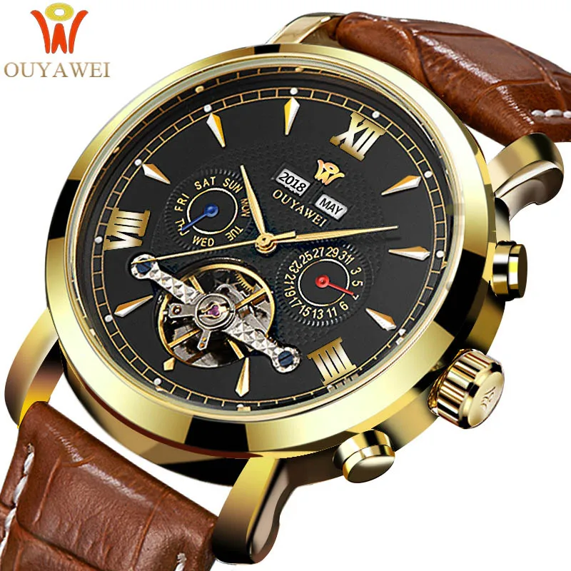

New Fashion OUYAWEI Luxury Brand Watch Men's Automatic Mechanical Watch Men Sports Waterproof Leather Watches Relogio Masculino