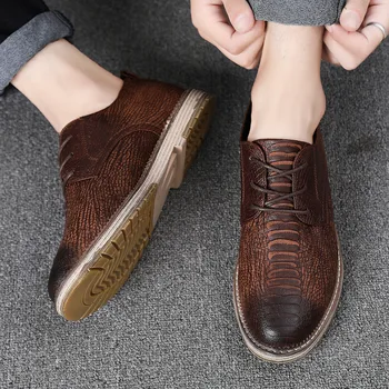 

2019 New Luxury Men Shoes Men Genuine Leather Oxford Shoes Men's British Style Pointed Toe Retro Shoes Lace Up Casual Shoes
