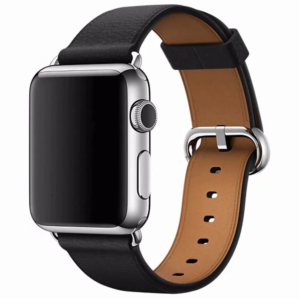 Кожаный ремешок на запястье для iWatch Band series 4 3 2 1 Замена классический ремешок для часов Ремешок для часов аpple 38 мм 42 мм 40 мм 44 мм ссылка - Цвет ремешка: black