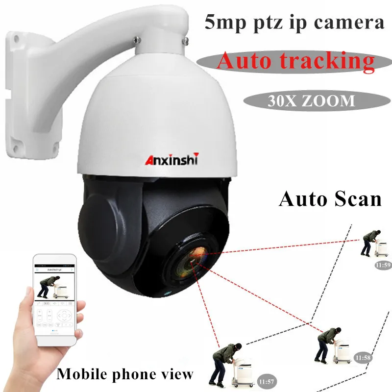 Onvif HD H.264/265 5MP 80m IR ночное видение мини камера видеонаблюдения IP PTZ 30 кратный зум