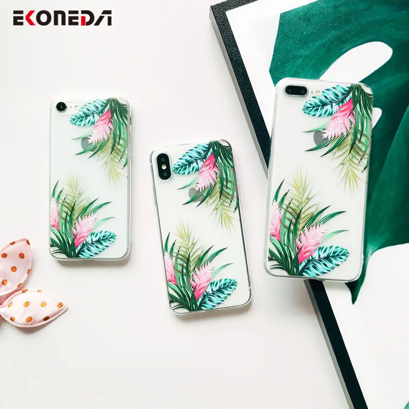 EKONEDA Patterned Flamingo Leaves Floral Case For iPhone 7 Case Silicone For iPhone 8 7 Plus 6 6S X XS Max XR Case Soft Cover