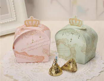

100pcs Pink/Green Crown Wedding Party Baby Shower Favor Gift Ribbon Paper Candy Box Boxes