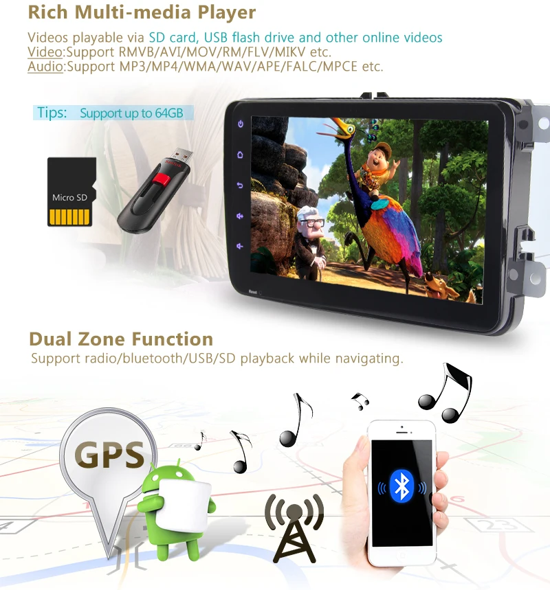 Sale for Volkswagen Android 6.0 Car Stereo with GPS Navigation 8