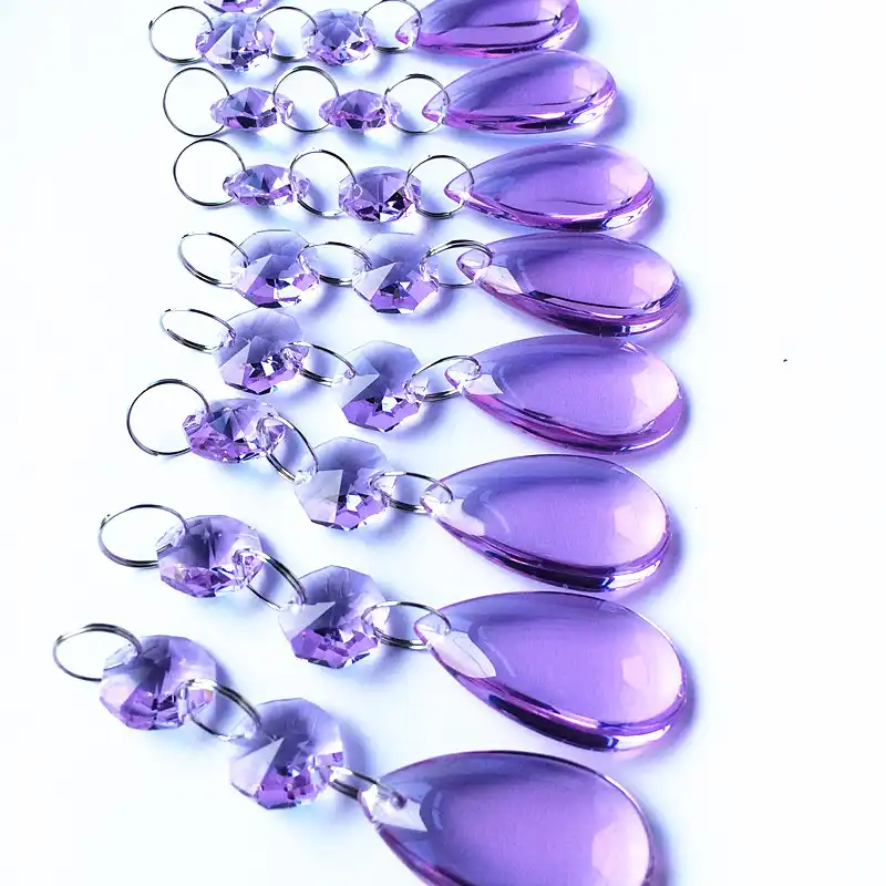 30pcs Lot 100mm Purple Color Crystal Tear Drops With 2 Beads