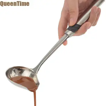 

QueenTime Stainless Steel Spout Ladle Pouring Soup Spoon Long Handle Sauce Scoops For Cooking Creative Tableware Kitchen Tool