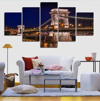 

5 Piece Spectacular Budapest Bridge Architecture Modern Home Wall Decor Canvas Picture Art Hd Print Painting On Canvas Artworks