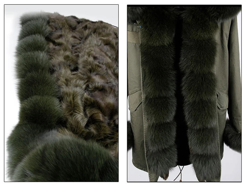 Furlove Women's Luxury Large fox fur Collar Cuff Hooded Coat Detachable Real Fox Fur Liner Parkas Outwear Long Winter Jacket