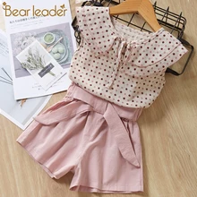 Bear leader/комплекты одежды для девочек Новинка года, летняя повседневная футболка с короткими рукавами и цветочным узором+ штаны с двумя карманами комплект из 2 предметов для детей возрастом от 2 до 6 лет