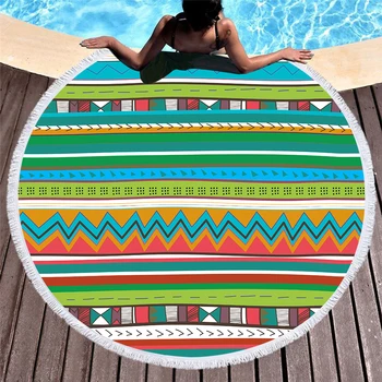 

3D Printed Geometric pattern Microfiber Round Beach Towel for Adults Summer Toalla Tassel Yoga Mat T377