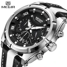 MEGIR Watch Men Top Brand Luxury Leather Military Sport Chronograph Quartz Mens Watches Big Dial Waterproof Relogio Masculino 2018 megir fashion chronograph sport mens watches top brand luxury waterproof military quartz watch clock man relogio masculino