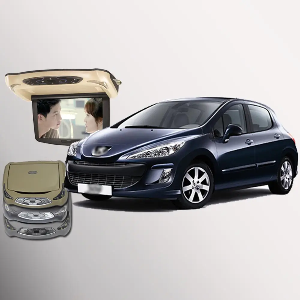 

BigBigRoad For Peugeot 308 Car Roof Mounted in car Monitor Digital Screen with HDMI USB FM TV Game IR Remote Flip Down Monitor