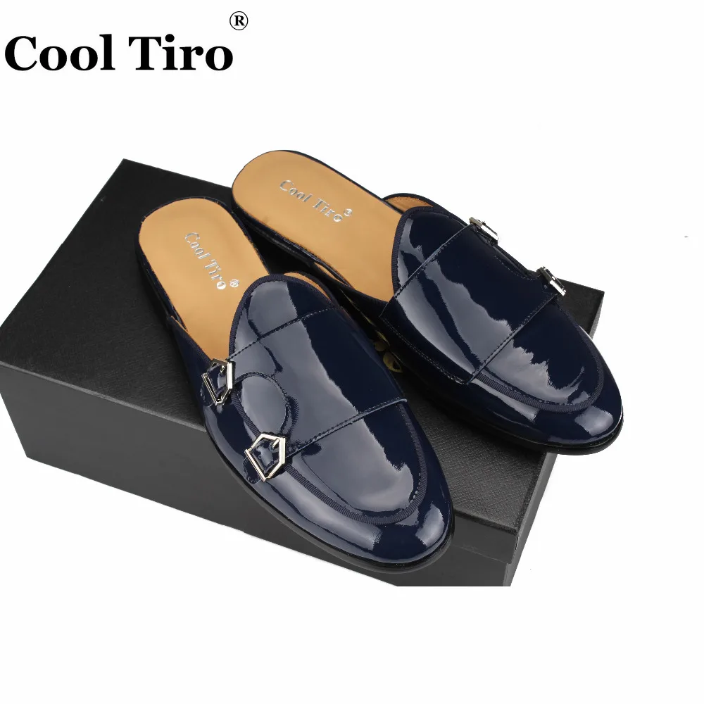 Dark blue patent leather men slippers (6)