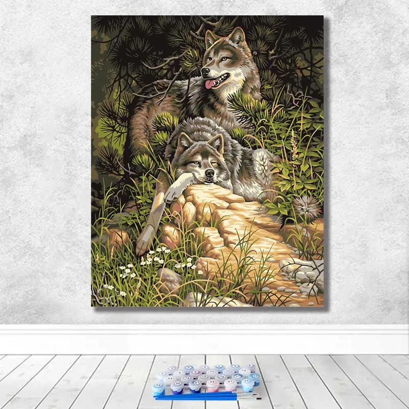 Картина по номерам художественная живопись по номерам искусство креативное животное волк зверь пирог украшение картина для взрослых ручная роспись декомпрессия - Цвет: 4062