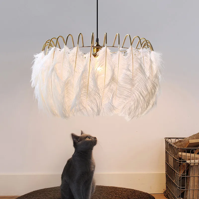 

Modern Pendant Lamps Feather White LED Pendant Lights White Romantic Dome Hanging Lamps For Kitchen Lamparas Lighting luminaria