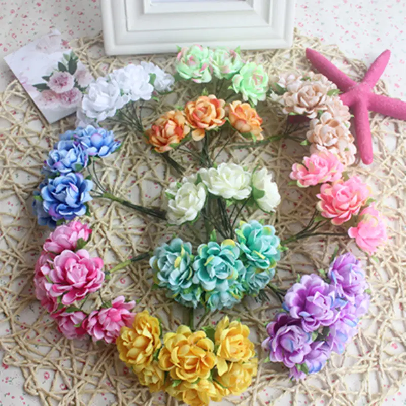 

6pcs/lot Silk Rose Artificial Flower Bouquet For Wedding Home Decoration Mariage Flores Clothing Hats Accessories Rosa Flowers