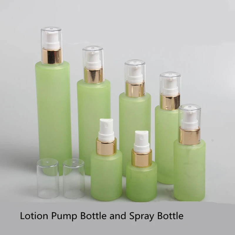 10Pcs Green Frosted Glass Spray Bottle Lotion Pump Bottle Aromatherapy