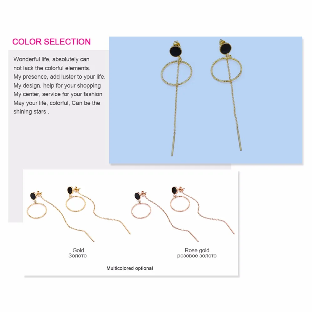 eManco Women Drop Earring Jewelry Rose Gold Color Satinless Steel Trendy Earrings Black Simple Round Circle Wedding Jewelry
