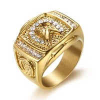 7 -15 size Animal Horse Titanium Steel Gold Silver Color Clear CZ Men Ring Wedding Jewelry Punk Rock Male Biker Band Hip Hop 2