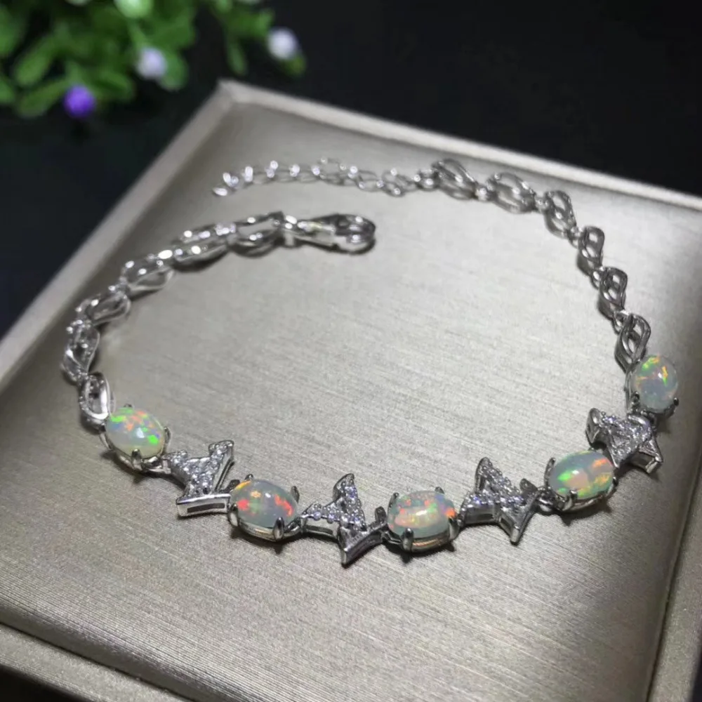  Naturel multicolore opale mode en particulier Bracelet naturel pierre gemme Bracelet S925 argent fe