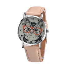 Women Watch Clock Newly Fashion Cat Pattern Leather Band Analog Quartz Vogue Wrist Watch Cute Gift Unique Simple Charming M1