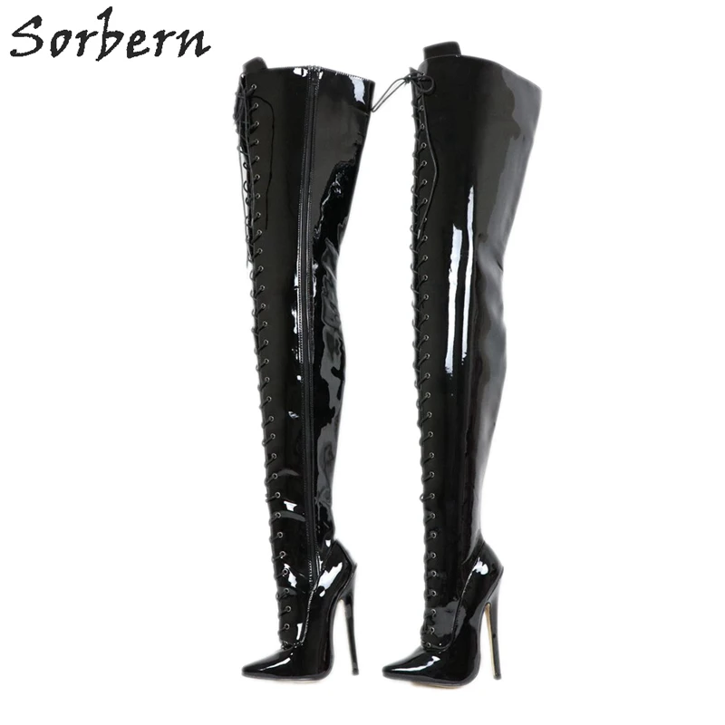 Sorbern 80Cm Kruis Dij Hoge Vrouwen Laarzen Hoge Hakken Schoenen Dames Custom Brede Kuit Laarzen