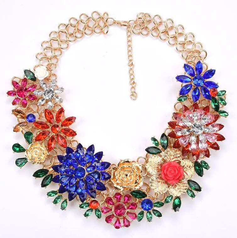 PPG& PGG, индийский дизайн, большая цепочка, тяжелое металлическое ожерелье, роскошный воротник, модное женское цветочное ожерелье со стразами ювелирные изделия - Окраска металла: 1