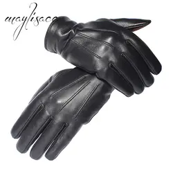 Maylisacc зима теплая искусственная кожа Сенсорный экран перчатки утолщенные для Для мужчин полный палец перчатки варежки вождения катание