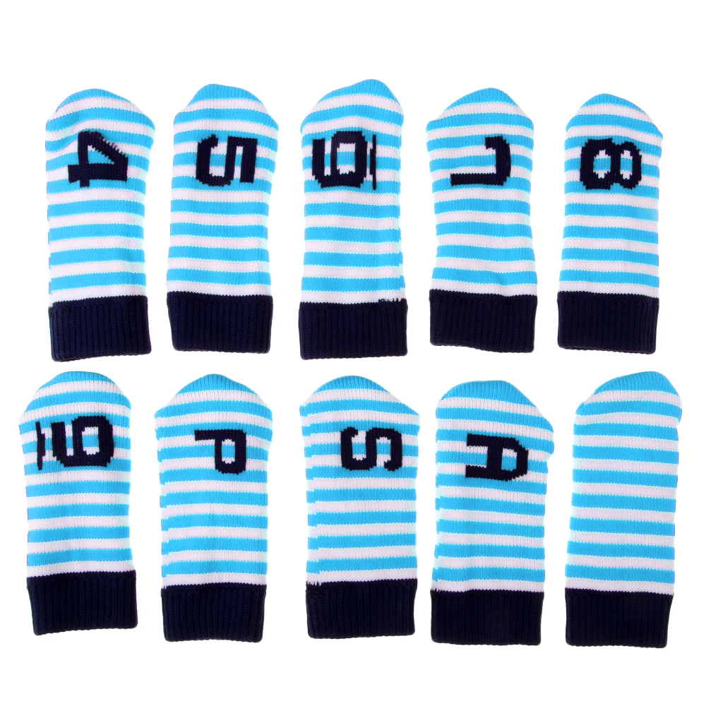 10 Pcs Golf Iron Head Cover Set Knit Sock Sleeve Protecor Club Putter Headcovers Universal for Golf Clubs Head 4-9 and PAS Club