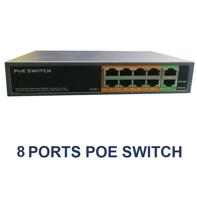10-портовый POE коммутатор с 8 портами PoE 10/100 Мбит/с стандарт IEEE802.3af/at для IP-камеры |