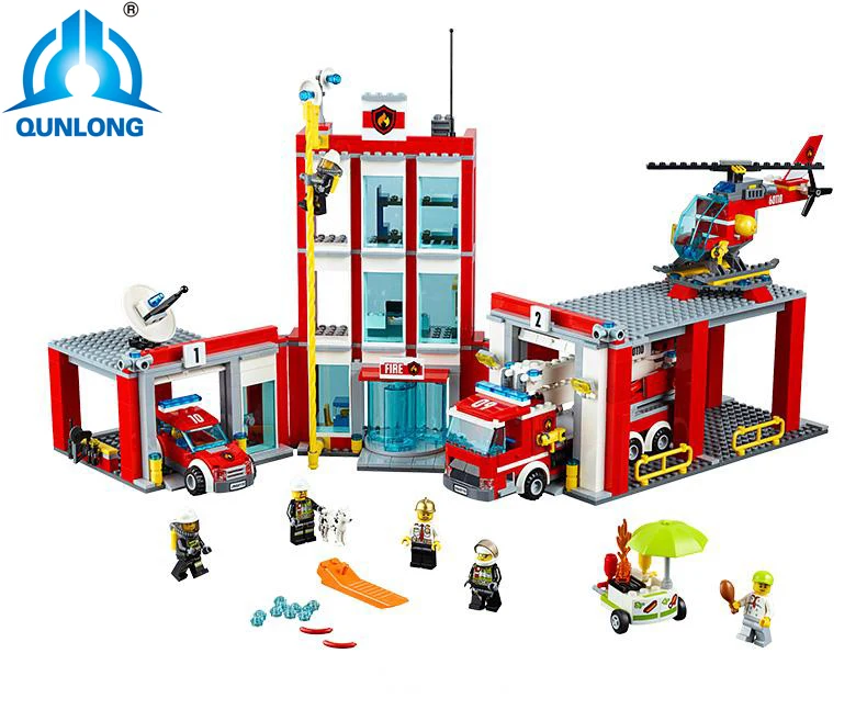 

1029pcs 60110 City Fire Station Fire Engine Helicopter Legoingly Diy Building Brick Boys Xmas Gift Same Model